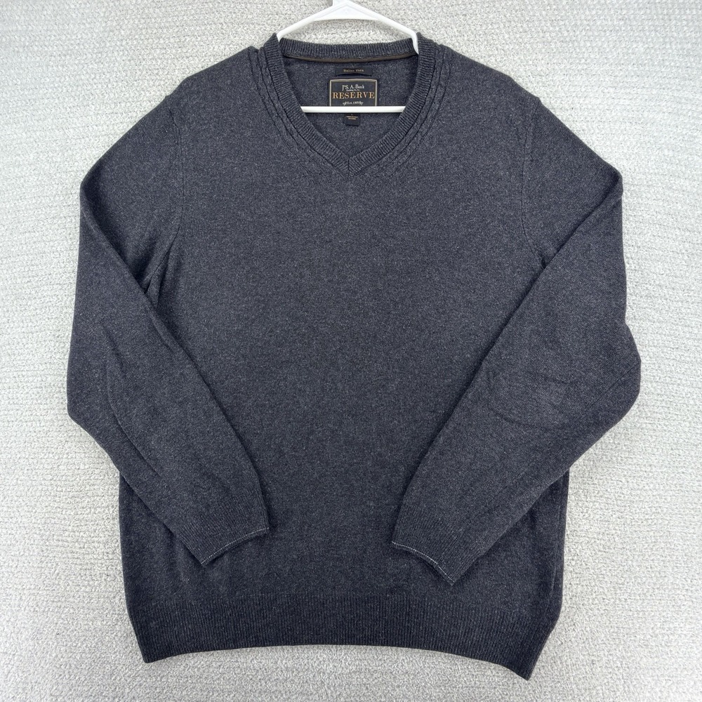 Jos A Bank Reserve Sweater Mens L Gray V Neck Wool Cashmere Italian Yarn Italy